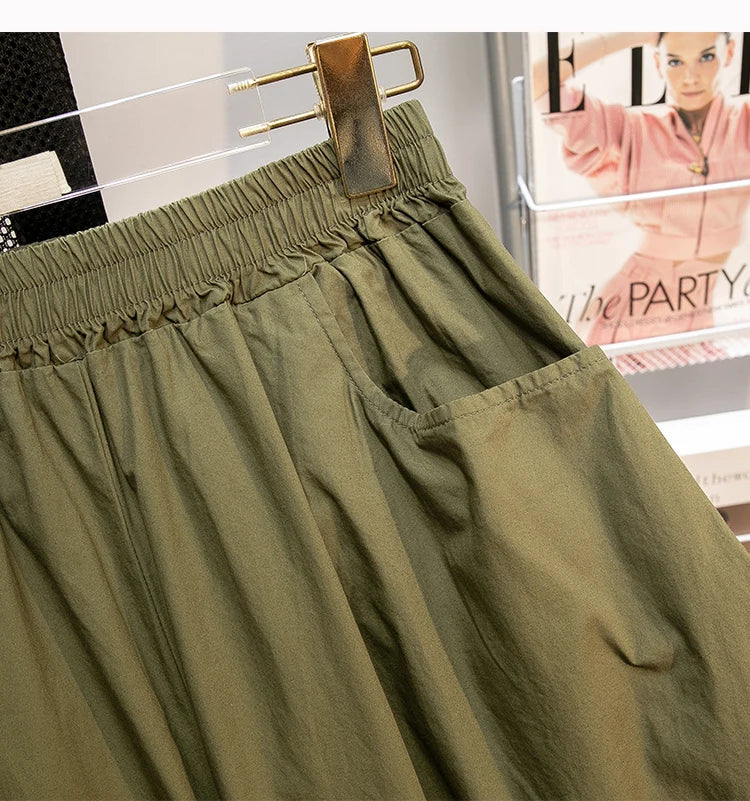 Pantalones sueltos de pierna ancha de talle alto cómodos e informales para mujer de talla grande, estilo retro japonés, pantalones de farol