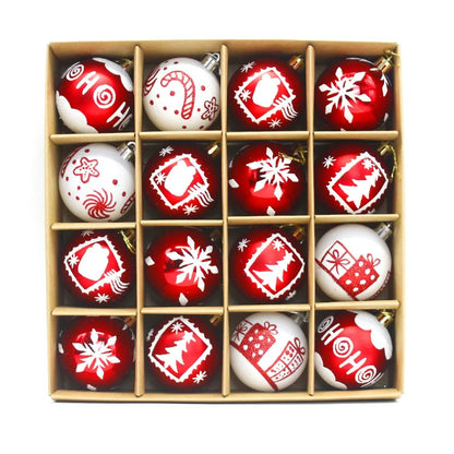 16PCS 6CM Christmas Tree Balls – Red & White Painted Plastic Hanging Ornaments with Electroplated Finish, Reusable Xmas Tree Decorations
