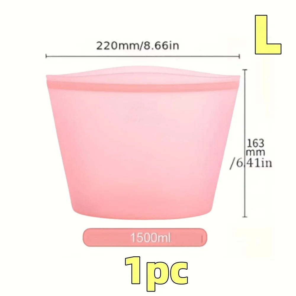 1/3PCS Reusable Silicone Food Storage Bags – Leakproof Ziplock Containers for Fridge & Freezer, Fresh-Keeping Kitchen Organizer Bags