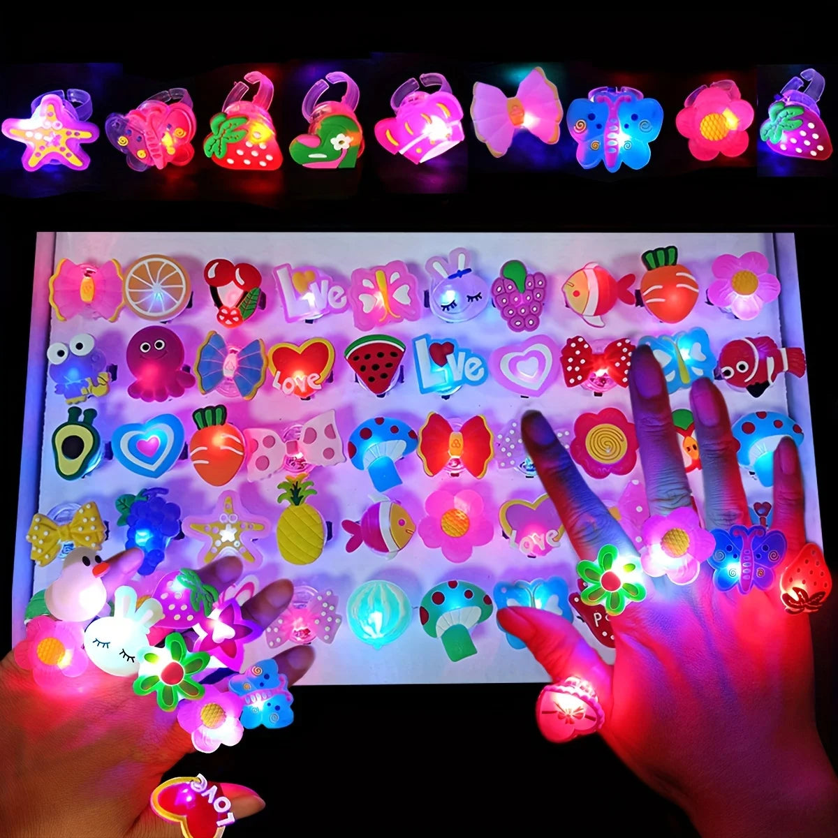 50PCS LED Halloween Rings – Cartoon Luminous Finger Lights, Glow-in-the-Dark Light-Up Rings for Halloween Party Favors & Events