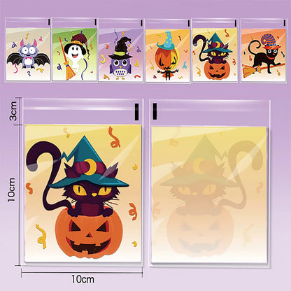 100PCS Halloween Self-Adhesive Treat Bags – Clear Candy & Cookie Packaging Bags for Kids’ Birthday Parties, Party Favors & Gifts