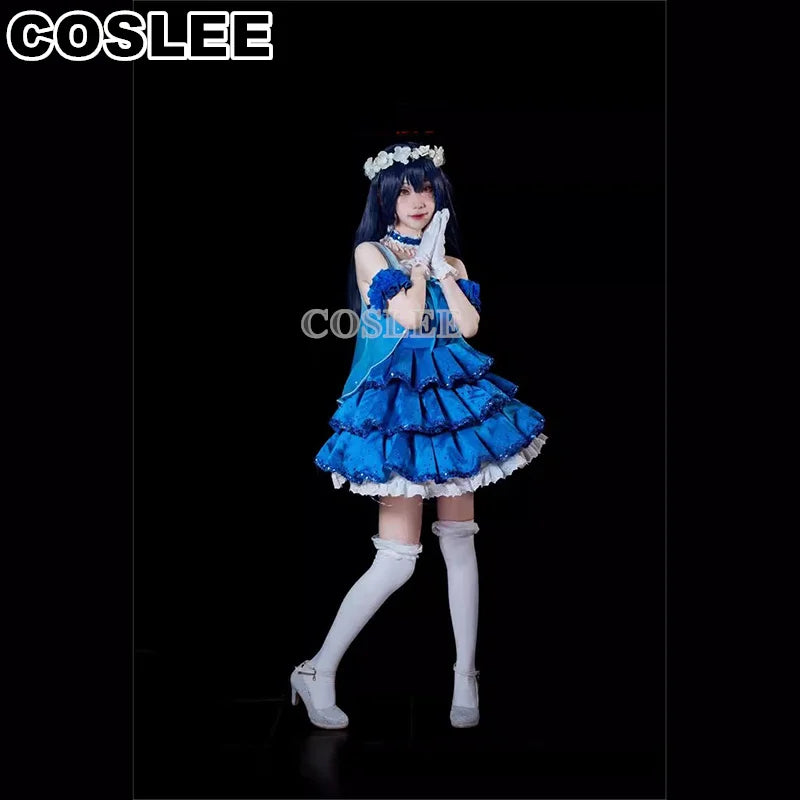 COSLEE LoveLive Aqours “The Dreaming Gate” Cosplay Costume – All Members Blue Singing Dress (Nozomi, Nico, Hanayo, Maki)