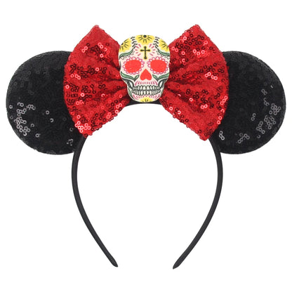 Diadema de orejas de Mickey Mouse de Lilo & Stitch – Lazo de lentejuelas de 5" Accesorio para el cabello de dibujos animados para mujeres y niñas | Diadema para fiestas y festivales