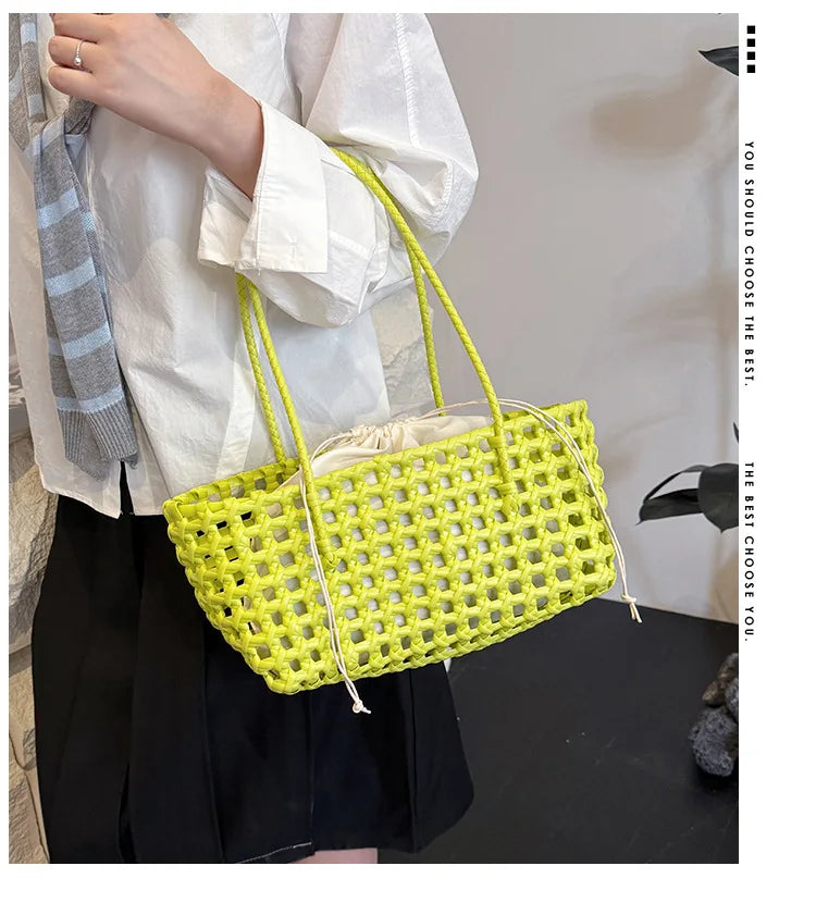 Bolso Cesta de Paja Tejido a Mano para Mujer – Bolso de Hombro de Ratán, Bolso de Playa de Verano para Mujer, Cartera de Viaje de Diseño para Compras, Vacaciones y Salidas Casuales
