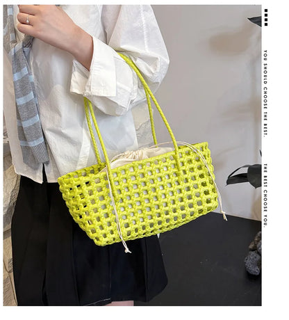 Bolso Cesta de Paja Tejido a Mano para Mujer – Bolso de Hombro de Ratán, Bolso de Playa de Verano para Mujer, Cartera de Viaje de Diseño para Compras, Vacaciones y Salidas Casuales