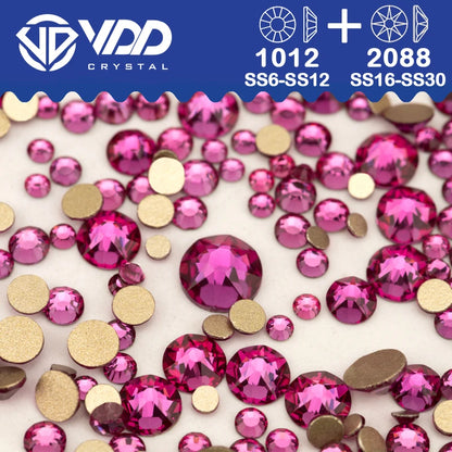 VDD Piedras Preciosas de Cristal Doradas de Fondo Plano – 2088 Cristales de Strass para Arte de Uñas, Manualidades y Decoraciones DIY