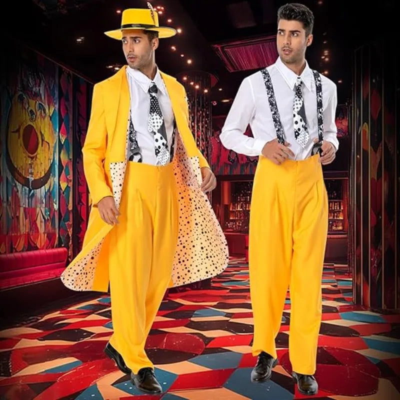 The Mask (Jim Carrey Inspired) Cosplay Costume – Yellow Suit with Green Mask & Hat for Halloween, Carnival & Masquerade Roleplay