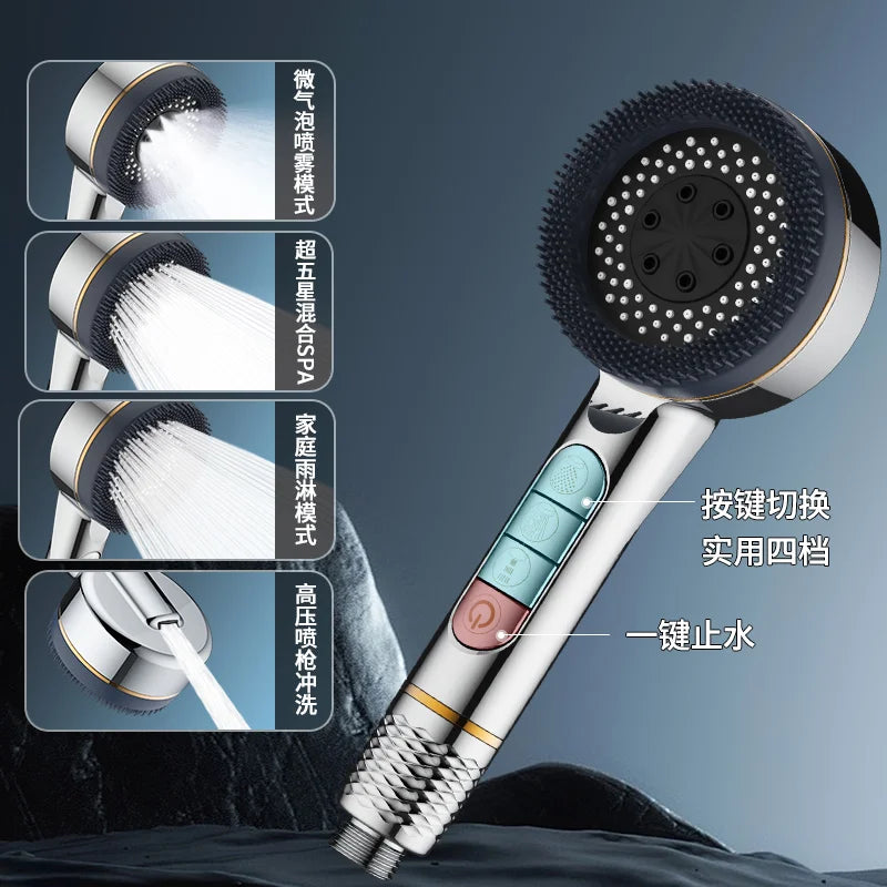 Cabezal de ducha filtrado Supercharged – Pulverizador de ducha ajustable de 4 modos de ahorro de agua, cabezal de ducha de baño de alta presión con filtro de sellado de agua y ajustes de pulverización multifuncionales