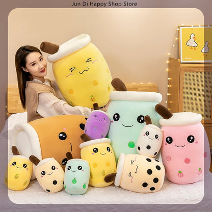 Giant Bubble Tea Plush Pillow – 22–70cm Squishy Milk Tea Boba Stuffed Toy Fruit Drink Bottle Decor Gift
