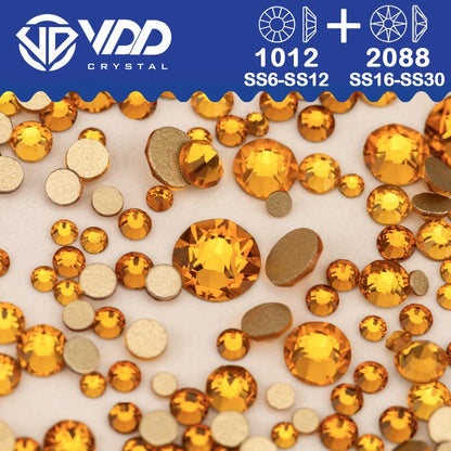 VDD Piedras Preciosas de Cristal Doradas de Fondo Plano – 2088 Cristales de Strass para Arte de Uñas, Manualidades y Decoraciones DIY