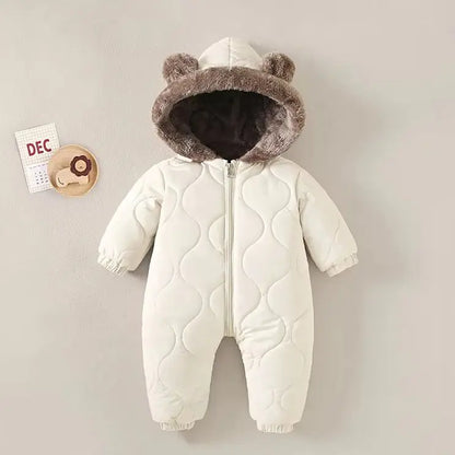 0-3 Years Baby Hooded Fleece Onesie – Warm Cotton Autumn & Winter Romper, Solid-Color Newborn Crawling Suit for Infants & Toddlers