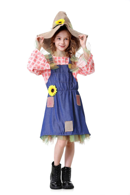 Parent-Child Pioneer Girl Cosplay Costume – Colonial Floral Village Dress with Hat for Kids Halloween, Carnival & Dress-Up Role Play