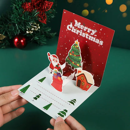 3D Santa Christmas Greeting Card – Folding Merry Christmas Best Wishes Card, Xmas Gift, New Year Blessing & Thank You Postcard