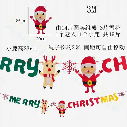 Felt Merry Christmas Banner – Santa Claus Xmas Flag Decoration for Home, Noel Holiday Party & New Year Decor