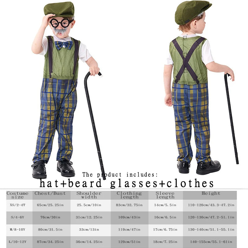 Halloween Children’s Cosplay Costumes – Grandpa & Centenarian Character Performance Wear for Kids Dress-Up & Stage Play