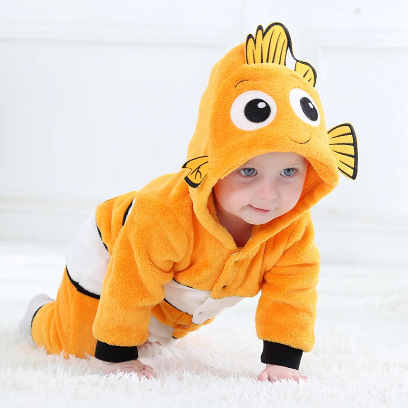 Nemo Baby Romper Onesie – Cute Hooded Cartoon Pajamas & Cosplay Costume for Newborn Boys & Girls