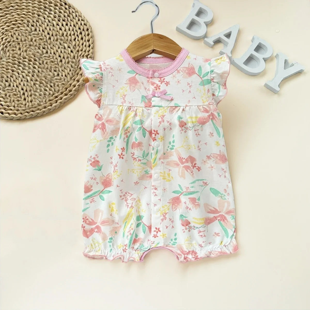 Pelele de verano para bebé recién nacido – Body de manga corta de algodón suave con estampado de dibujos animados para bebés y niñas (3-18 meses)