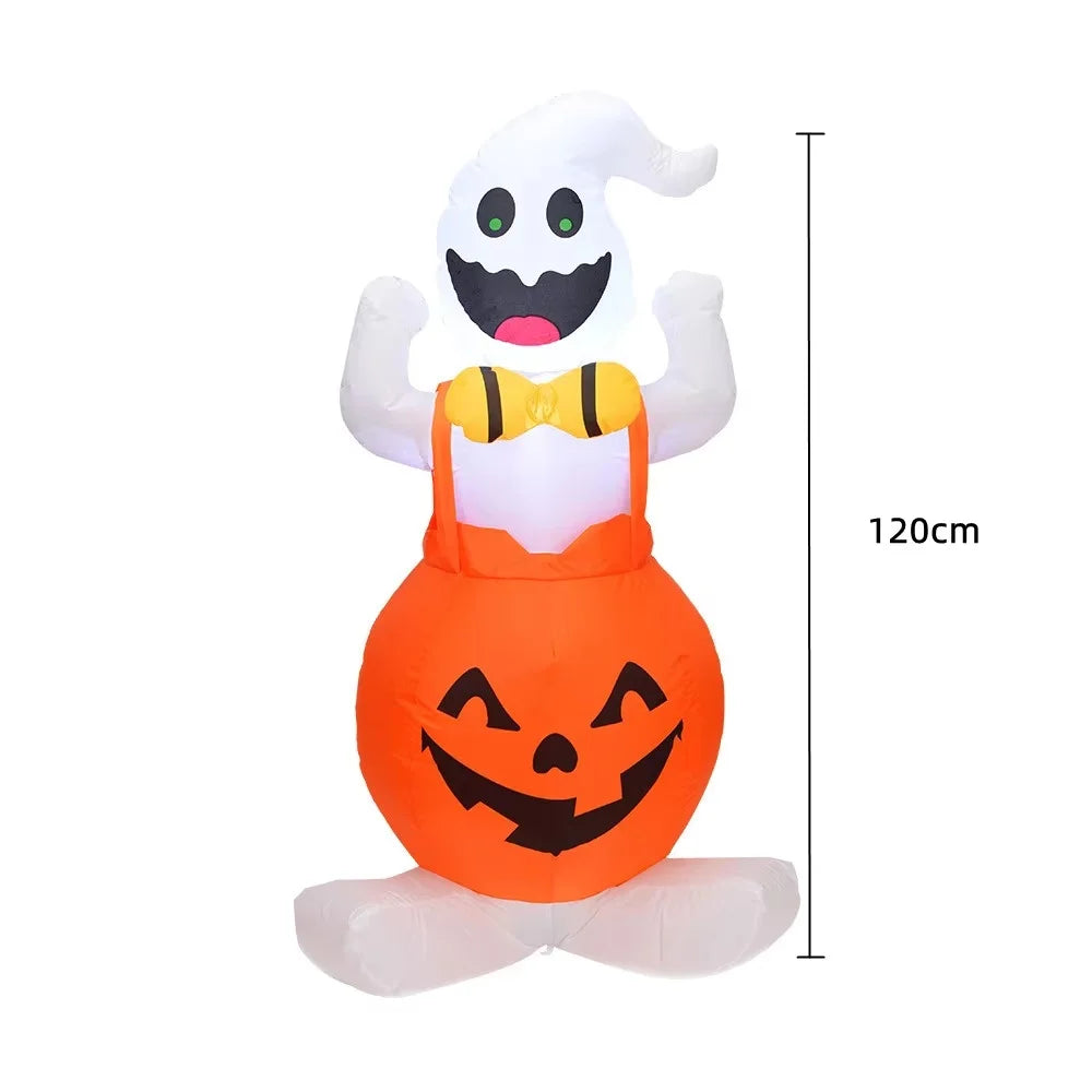 2.4M Large Halloween Inflatable Ghost Decoration – Ghost Holding Pumpkin Street Sign, Trick or Treat Yard & Party Decor