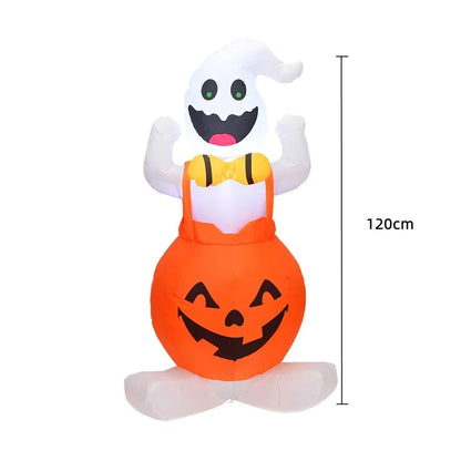 2.4M Large Halloween Inflatable Ghost Decoration – Ghost Holding Pumpkin Street Sign, Trick or Treat Yard & Party Decor