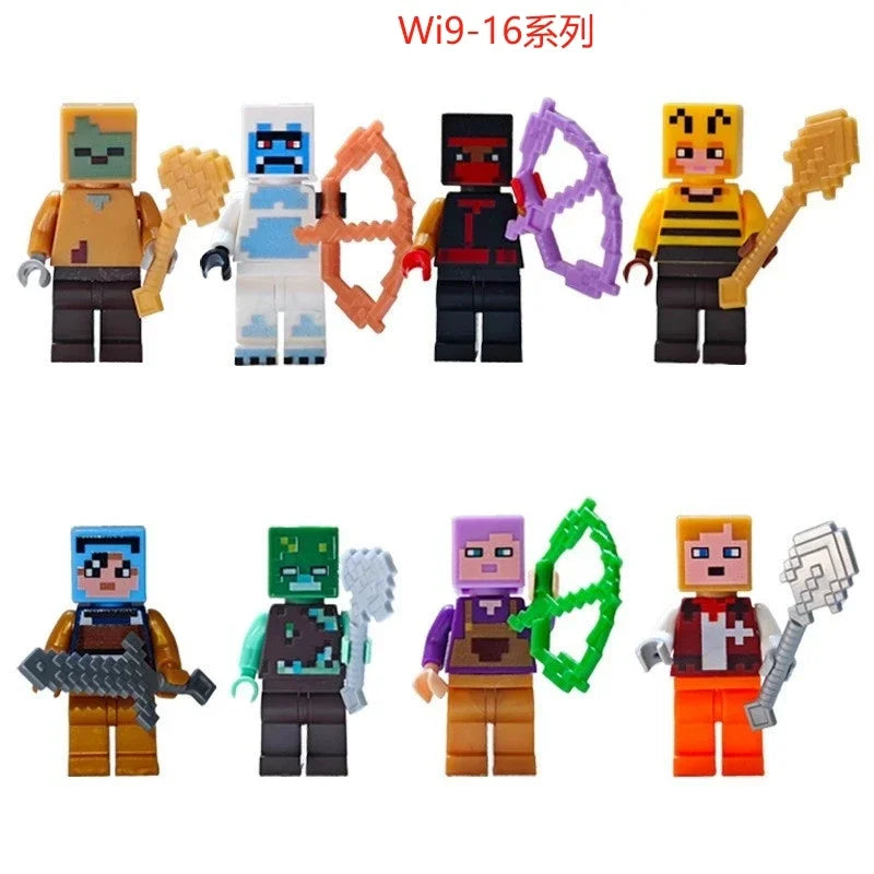 Lot de 8 mini-blocs de construction inspirés de Minecraft – Creeper, Ender Dragon, Steve, Squelette et Cheval, jouets de construction à faire soi-même, blocs de construction créatifs à collectionner pour enfants