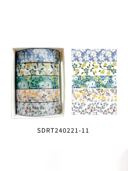 5 Rolls Romantic Flower Washi Tape Set – Cute Floral Decorative Tape for Journaling, Scrapbooking, Diary & Student DIY Crafts