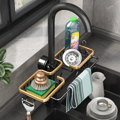 Aluminum Sink Caddy Sponge Holder Faucet Storage Rack Soap Drain Organizer for Kitchen & Bathroom