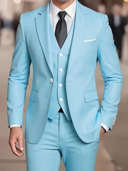 Traje de hombre beige de 3 piezas – Americana de esmoquin formal, chaleco y pantalones, traje de boda para novio, padrino de boda o graduación