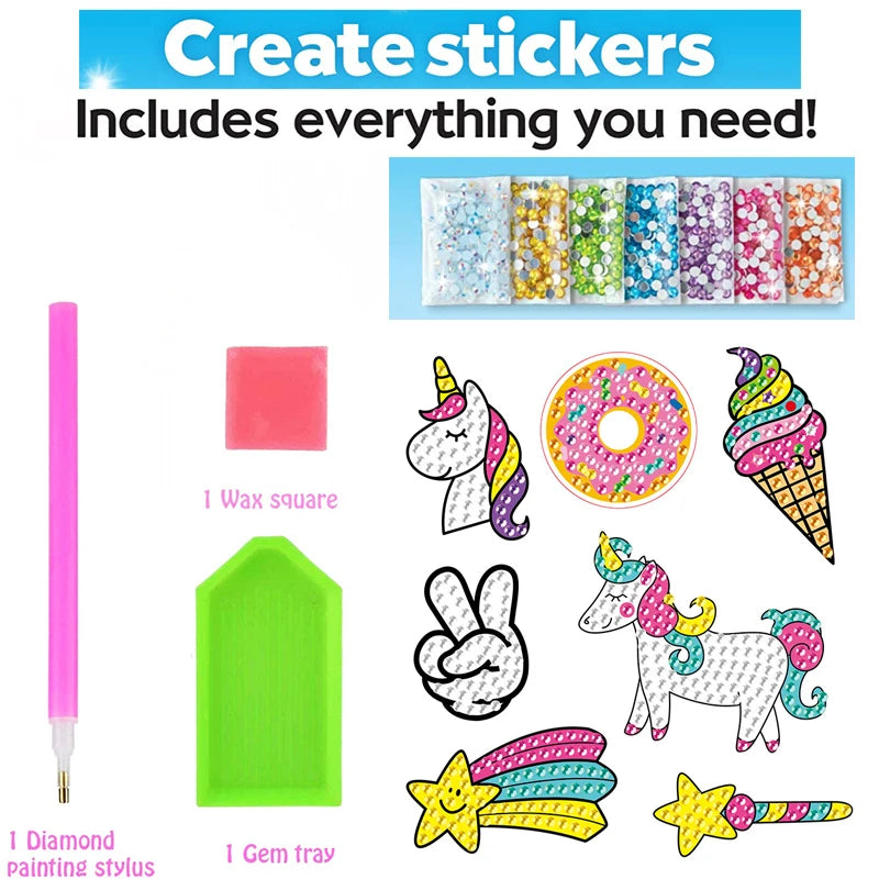 Kit de pegatinas de pintura de diamantes grandes de 12 piezas – Manualidades de mosaico de unicornio, animales y vida marina para niños