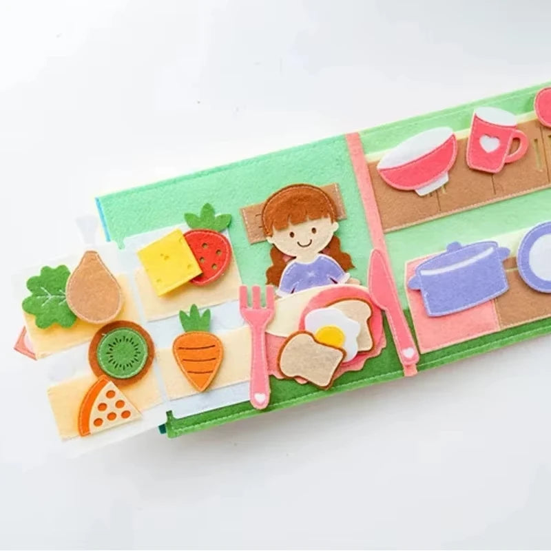Libro Montessori de tela con animales de granja – Libro de actividades de fieltro para el aprendizaje preescolar, juguete para habilidades motoras finas para niños pequeños, libro interactivo de cuentos de educación temprana para niños
