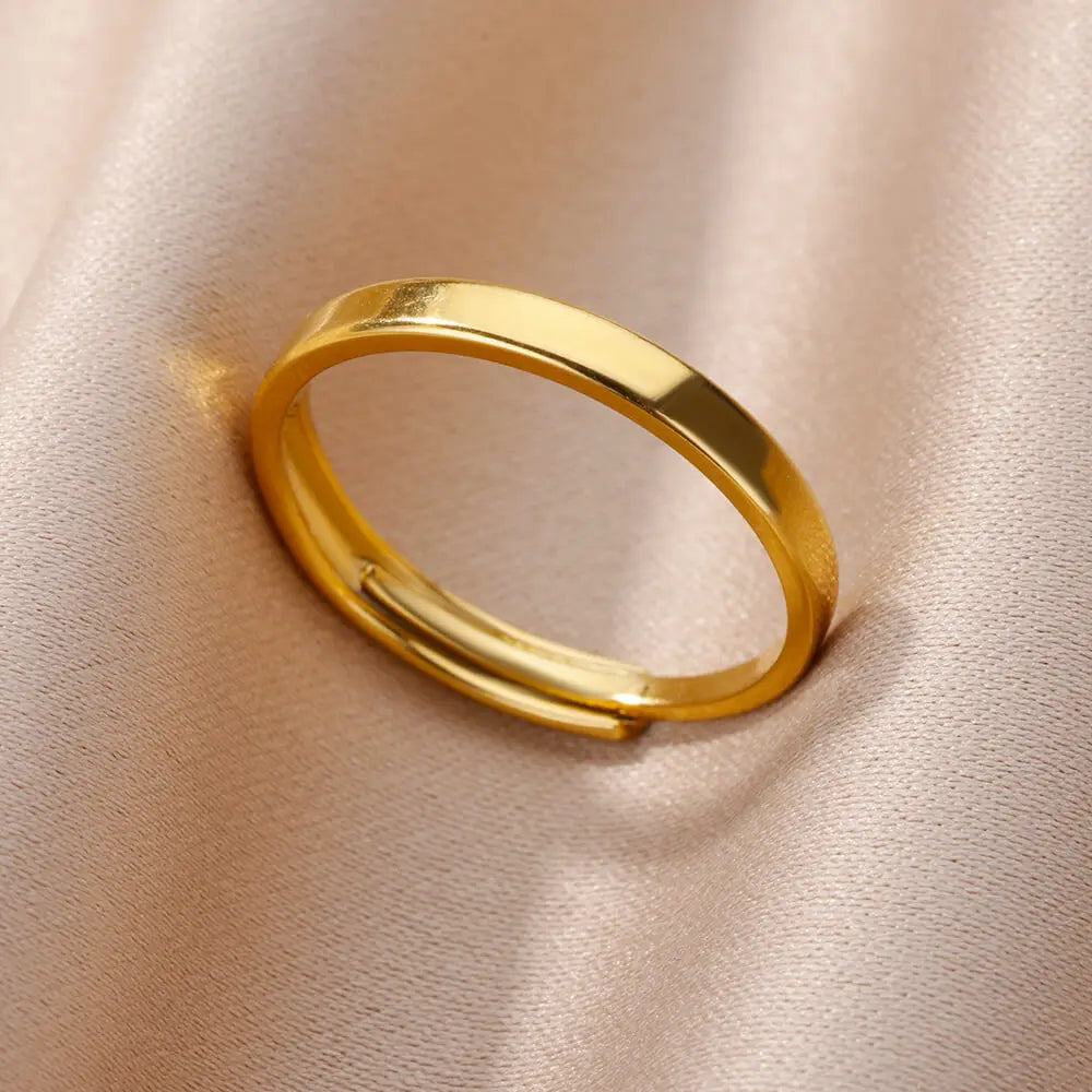 Anillo abierto grueso dorado vintage – Anillo llamativo geométrico de acero inoxidable para mujer