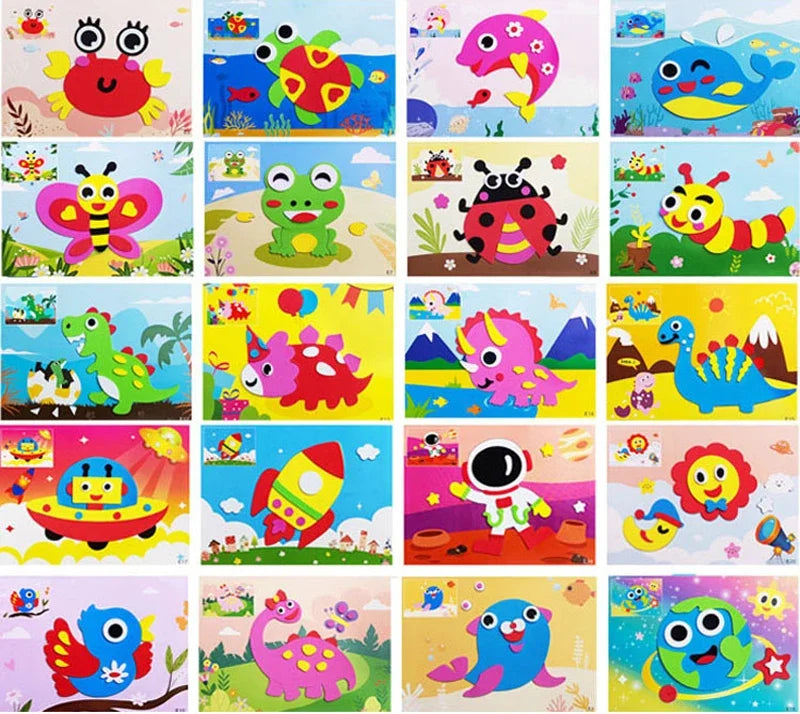 10/20PCS Pegatinas de Animales 3D de Goma EVA – Juego de Manualidades de Puzle de Dibujos Animados para Niños, Juguete Educativo Creativo, Regalo de Actividad Artística de Múltiples Diseños