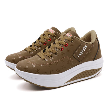 Zapatillas deportivas de mujer con cuña – Calzado deportivo casual transpirable con cordones, suela gruesa, zapatos cómodos para caminar