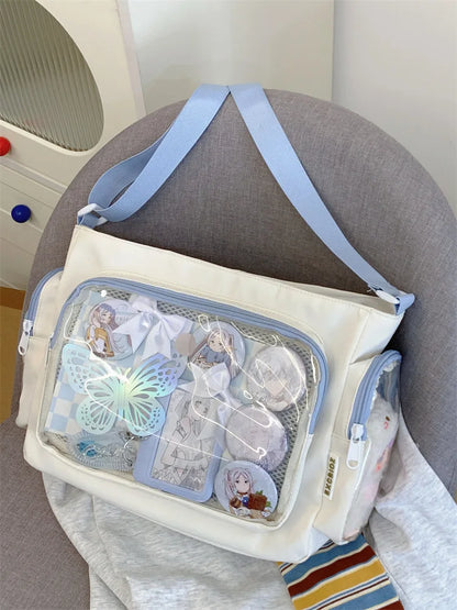 Bolso bandolera transparente de moda – Bolso de hombro Ita de gran capacidad para niñas, bolso mensajero de estilo escolar a la moda, bolso Kawaii versátil para uso diario y accesorios