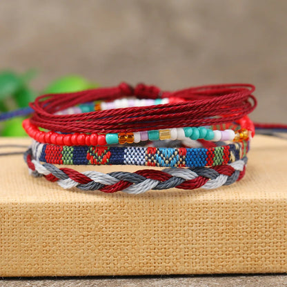 4/24 Piece Boho Surfer Bracelets & Anklets Set – Colorful Braided Rope String Jewelry for Summer Beach Fashion
