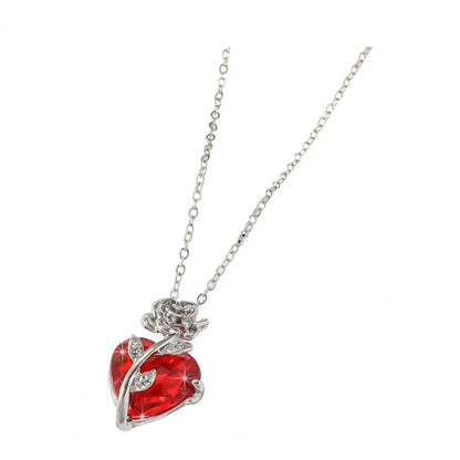 Dark Red Faux Crystal Rose Pendant Necklace – Love Heart Flower Choker for Women, Gothic Punk Jewelry for Dating, Banquets & Daily Wear