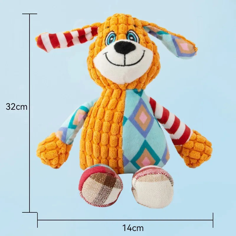 Cute Animal Plush Dog Toy – Bite-Resistant Squeaky Chew Toy with Sound for Interactive Play & Teeth Cleaning, Fox & Elephant Designs