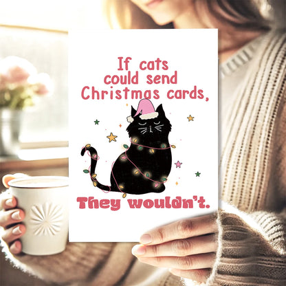 Funny Christmas Cat Greeting Card with Envelope – Festive Holiday Humor Card for Cat Lovers, Secret Santa & Christmas Parties