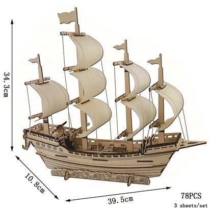 Maqueta 3D de Barco de Vela de Madera – Kit de Montaje de Barco de Madera DIY, Juguete Educativo de Construcción, Proyecto de Manualidades Creativo y Regalo de Fiesta para Niños