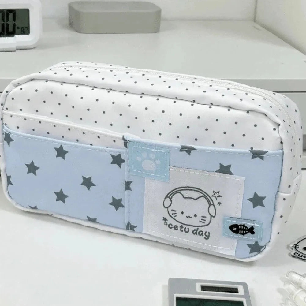 Trousse à crayons Chat à pois – Sac à stylos mignon grande capacité multi-couches, Organisateur de papeterie élégant pour l'école, le bureau et l'utilisation quotidienne