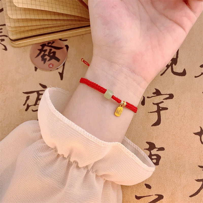 Pulsera de cuerda roja con nudo de la suerte – Pulsera de hilo ajustable hecha a mano para mujeres y hombres, regalo de joyería amuleto de la amistad