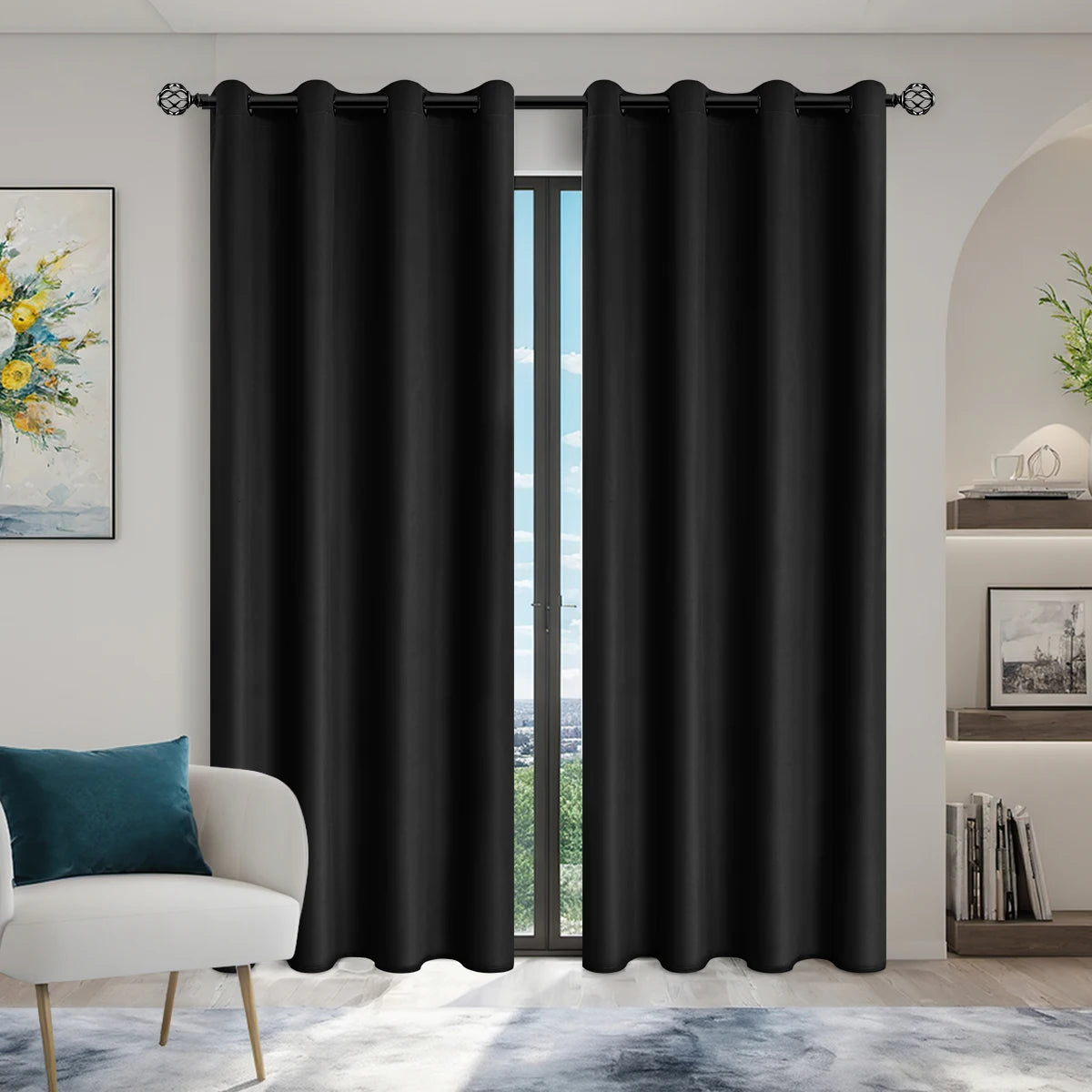 Lot de 2 rideaux occultants – Panneaux de fenêtre isolants thermiques anti-UV pour chambre et salon