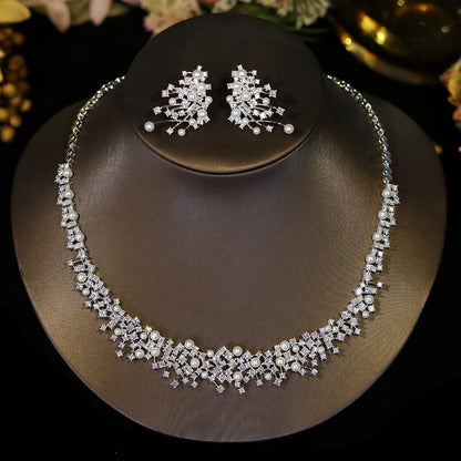 ASNORA Bridal Pearl Choker Necklace Set for Women Cubic Zirconia Stone Wedding Jewelry Costume Fashion X0620