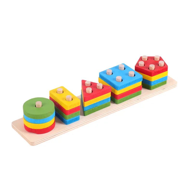 Montessori Wooden Building Blocks Color & Shape Matching Puzzle Educational Toy for Kids