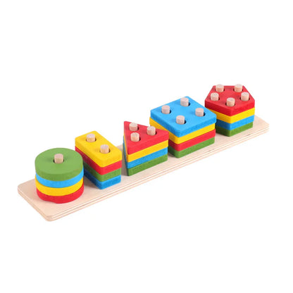 Montessori Wooden Building Blocks Color & Shape Matching Puzzle Educational Toy for Kids