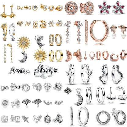 Juego de pendientes de tuerca de plata de ley 925 con hoja cuadrada, sol y luna para mujer, exquisito regalo de joyería europea