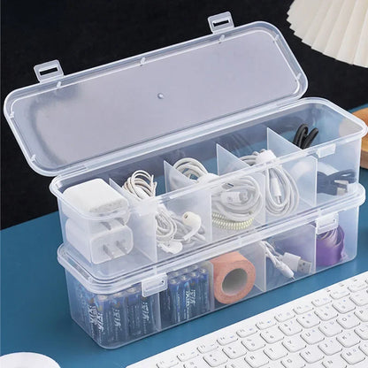 Transparent Cable Organizer Box – Dustproof Storage Case with Lid for Office, Home & Desk Organization