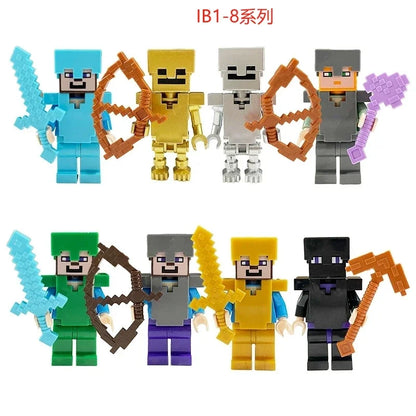 Lot de 8 mini-blocs de construction inspirés de Minecraft – Creeper, Ender Dragon, Steve, Squelette et Cheval, jouets de construction à faire soi-même, blocs de construction créatifs à collectionner pour enfants