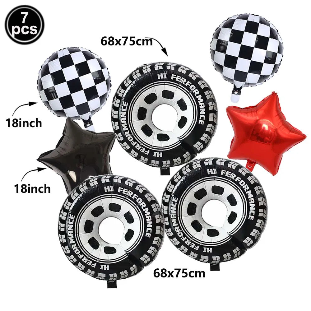 Racing Car Birthday Party Decorations – Race Car, Tire Wheel, Traffic Cone & Checkered Balloons for Kids' Racing-Themed Parties