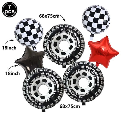 Racing Car Birthday Party Decorations – Race Car, Tire Wheel, Traffic Cone & Checkered Balloons for Kids' Racing-Themed Parties