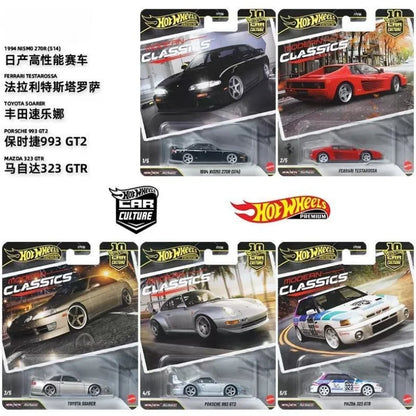 Hot Wheels Premium Modern Classics Voiture miniature moulée sous pression 1:64 – Toyota, Ferrari Testarossa, Porsche 993 GT2 et Mazda Modèle à collectionner